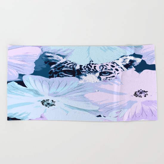 Behind the scenes - big cat hiding behind the flowers - lovely colors Beach Towel