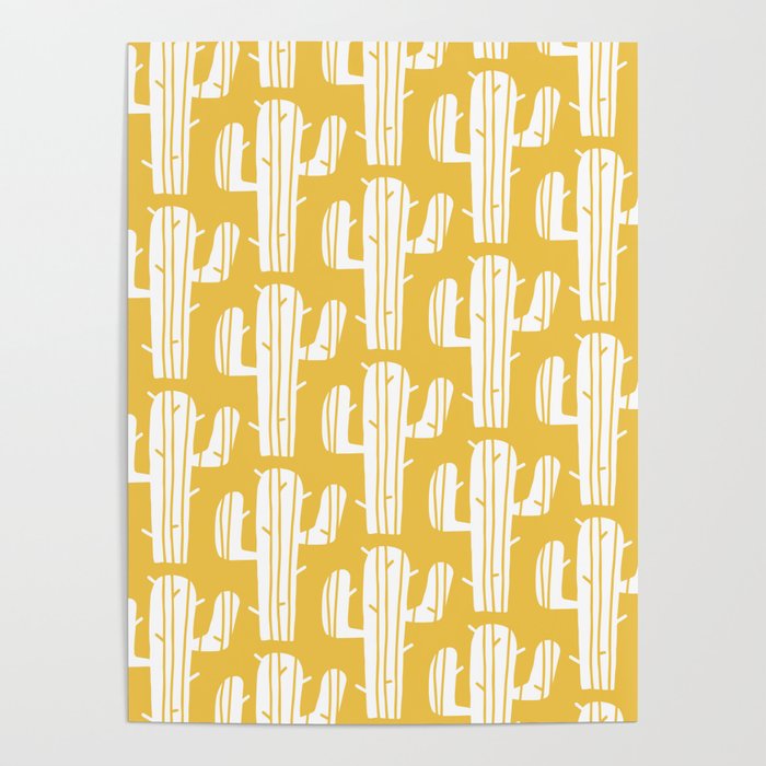 Mid Century Modern Desert Cactus Pattern 835 Yellow Poster