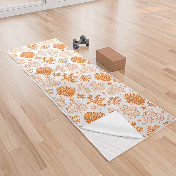 Orange Coral Silhouette Pattern Yoga Towel