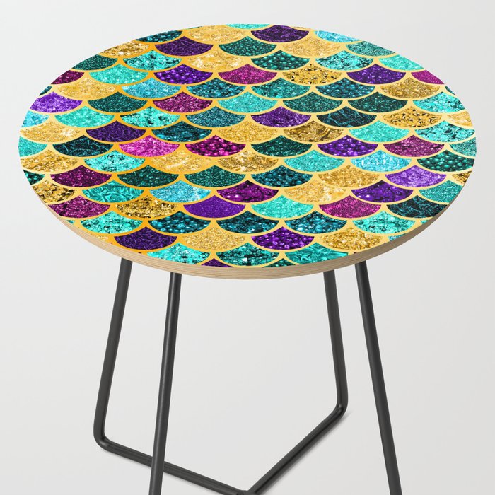 Glitter Purple Aqua And Gold Mermaid Scales Pattern Side
