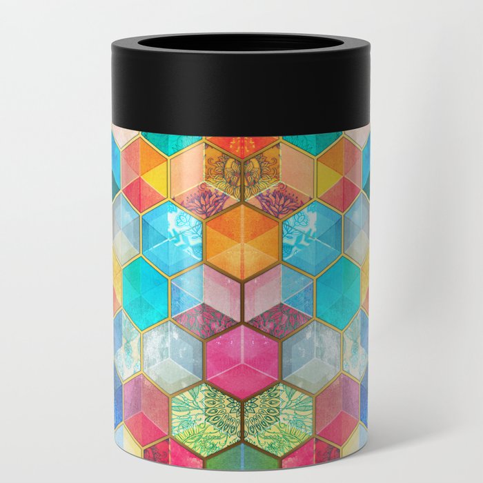 Crystal Bohemian Honeycomb Cubes - colorful hexagon pattern Can Cooler