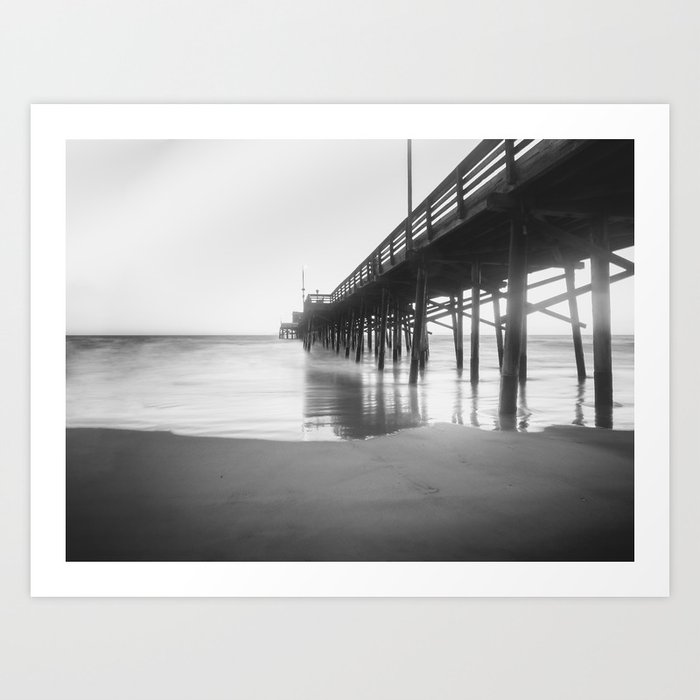 Newport Beach Pier Reflection Calm Water Art Print