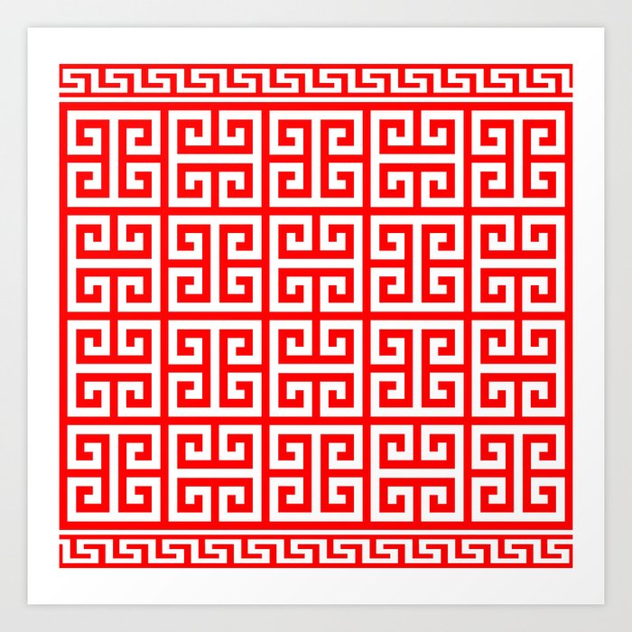 Greek Key (Red & White Pattern) Art Print