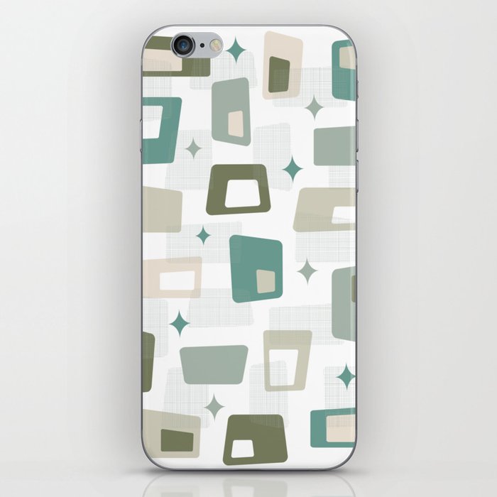 Atomic Age - Mid Century Modern Blocks in Olive Green, Light Green, Teal and Cream iPhone Skin