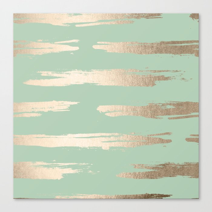 Simply Brushed Stripe White Gold Sands on Pastel Cactus Green Canvas Print