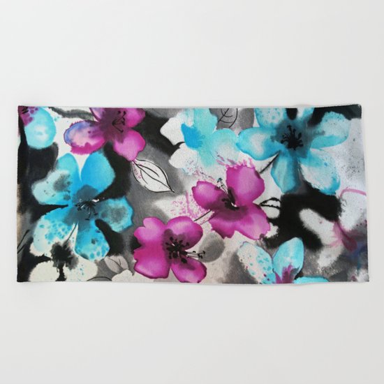 Watercolor flowers Beach Towel
