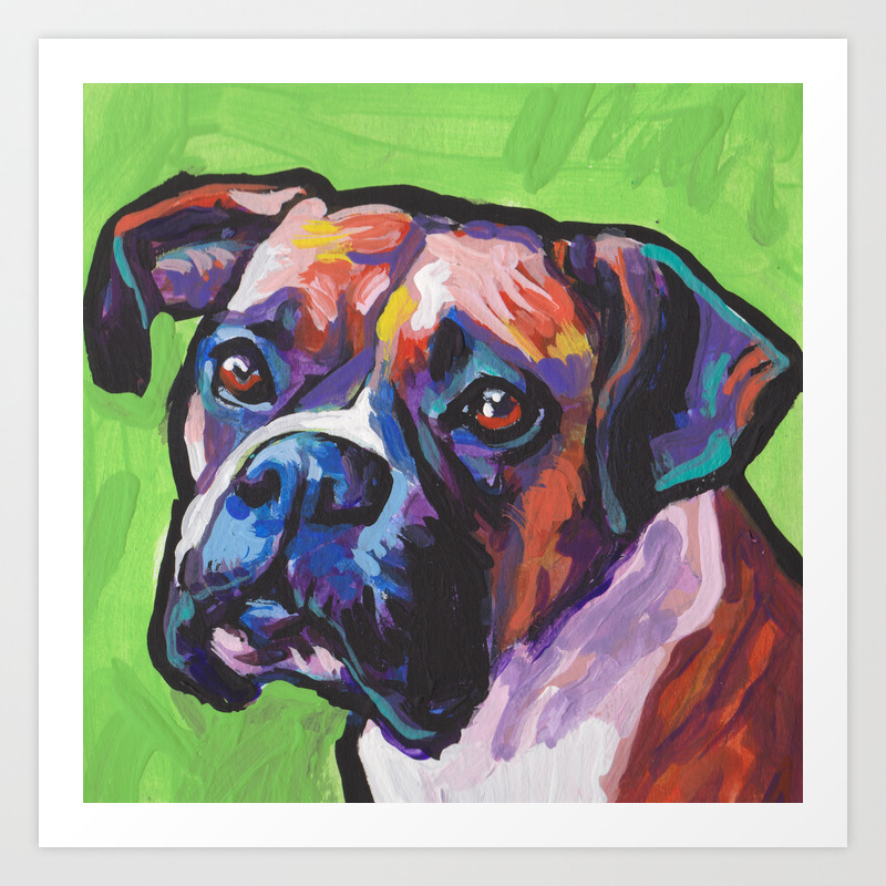 Fun Boxer Dog Bright Colorful Pop Art Painting By Lea Art Print By