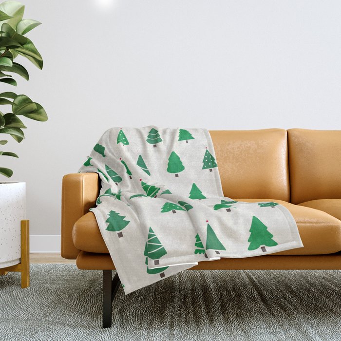 Christmas Pattern Green Tree Retro Throw Blanket