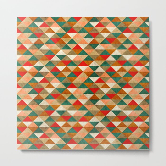 Red & Green Geometric Aztec Triangles Metal Print
