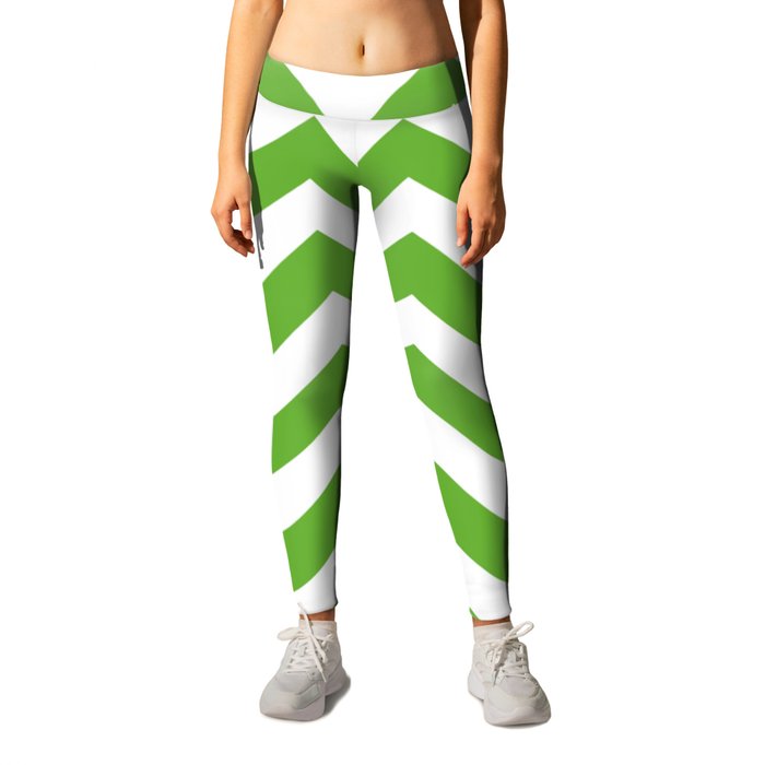 Green (RYB) - green color - Zigzag Chevron Pattern Leggings