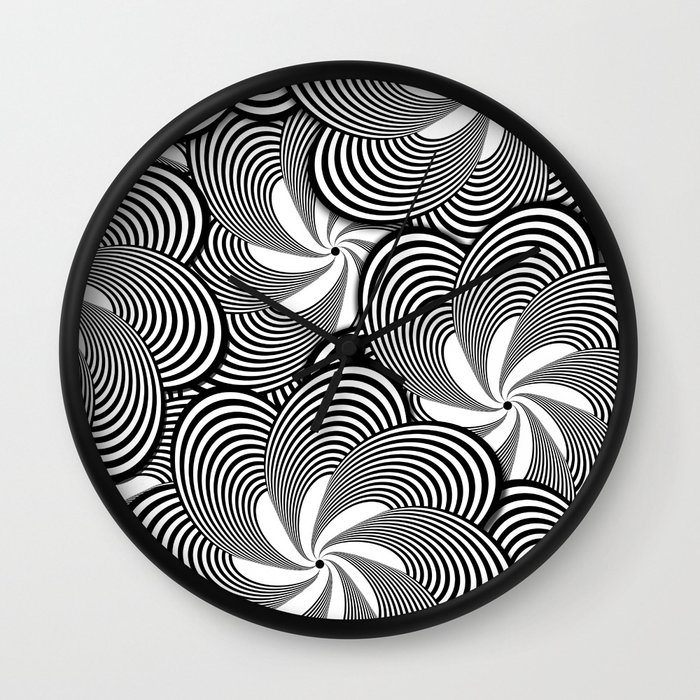 Fun Black and White Flower Pattern - Digital Illustration - Graphic Design Wall Clock