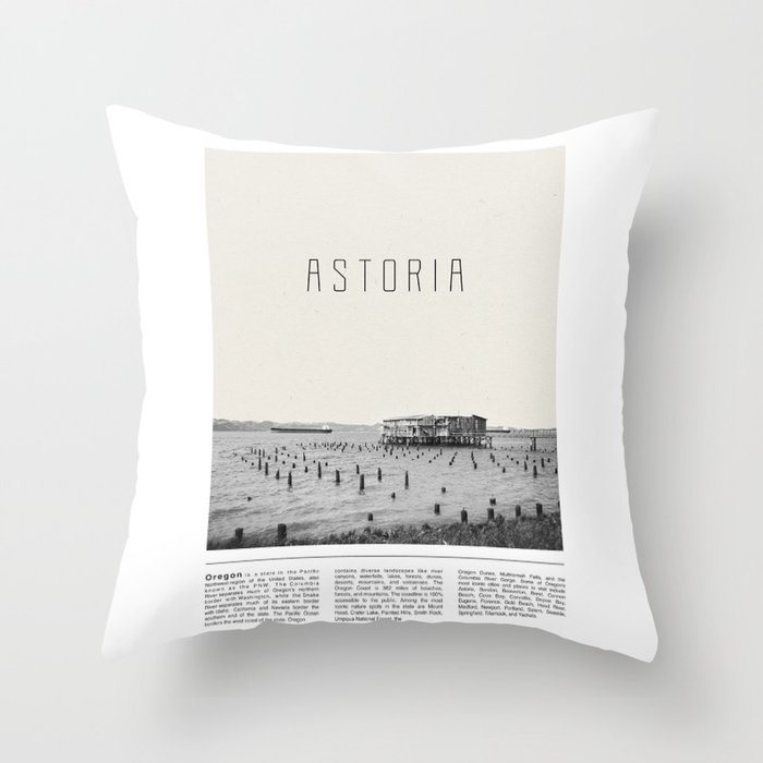 Astoria Oregon Black and White Throw Pillow