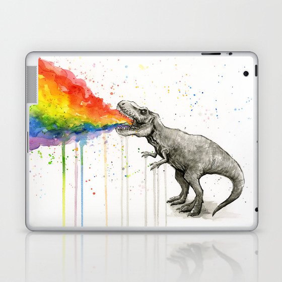 T-Rex Dinosaur Vomits Rainbow Laptop & iPad Skin