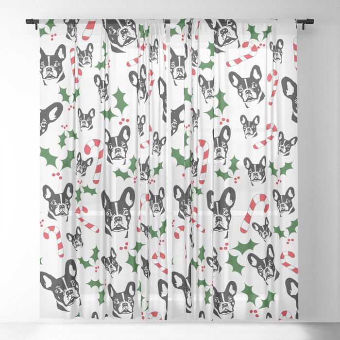 CHRISTMAS GIFTS, FRENCH BULLDOG LOVERS GIFT WRAPPED FROM MONOFACES IN 2022 Sheer Curtain