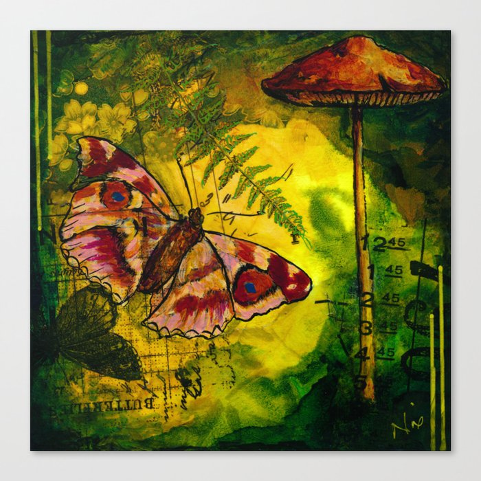 Butterflies and Mushrooms Canvas Print