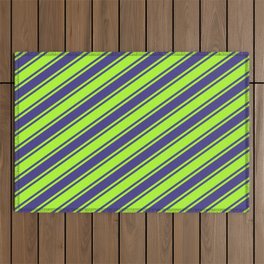 [ Thumbnail: Light Green & Dark Slate Blue Colored Lines Pattern Outdoor Rug ]