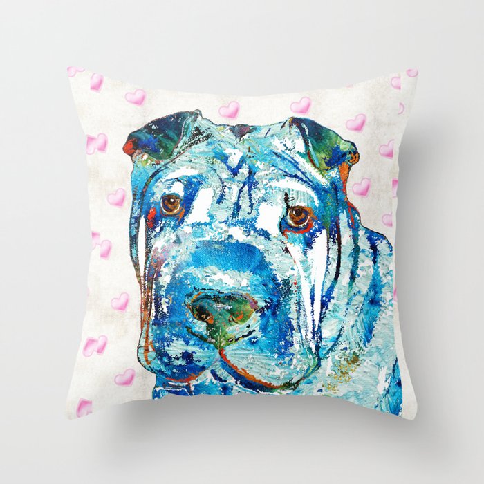 Colorful Shar Pei Dog Art by Sharon Cummings Throw Pillow