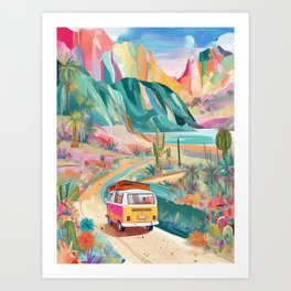 Colorful mountains Van Road Art Print