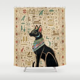 Egyptian Cat - Bastet on papyrus Shower Curtain