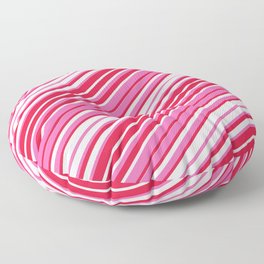 [ Thumbnail: Hot Pink, Crimson, and Mint Cream Colored Stripes/Lines Pattern Floor Pillow ]