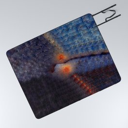 Abstract Double Ocean and Double Bohemian Sun in Blue Denim and Orange Colors Picnic Blanket