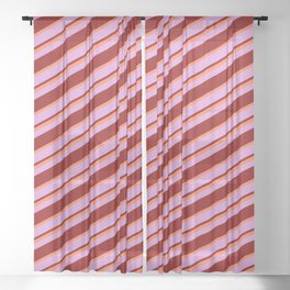 [ Thumbnail: Coral, Plum & Dark Red Colored Striped Pattern Sheer Curtain ]