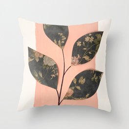 Dark leaf design, pink background Throw Pillow
