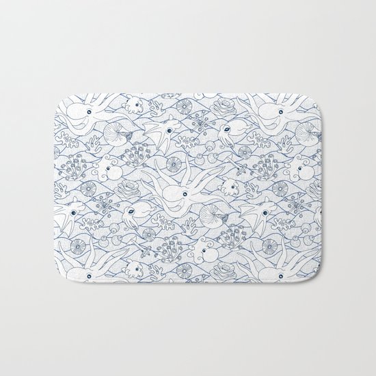 Cephalopods: White and Blue Bath Mat
