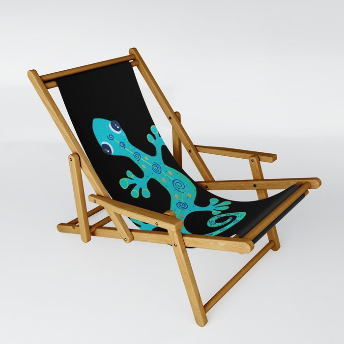 Teal Gecko ~ black background Sling Chair