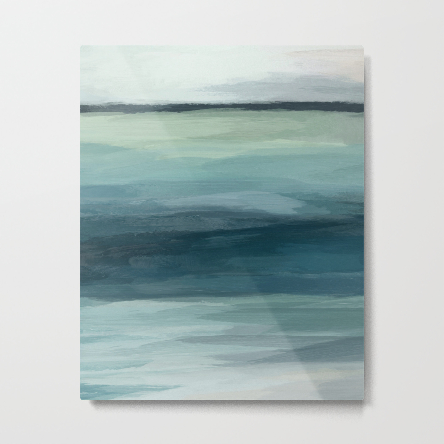 Seafoam Green Mint Navy Blue Abstract Ocean Art Painting Metal