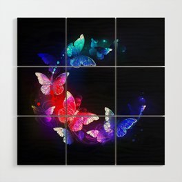 Neon night butterflies Wood Wall Art