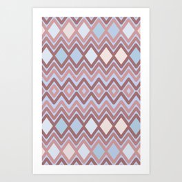 Rhythm Of Geometry - Modern ZigZag Pattern Pastel Blue Brown Art Print