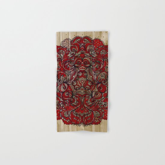 Red Indian Mandala on Wood Hand & Bath Towel
