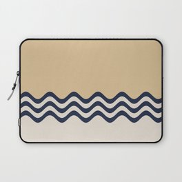 Beige Cream and Navy Blue Triple Wavy Horizontal Stripe Pattern Laptop Sleeve