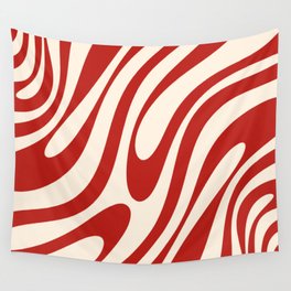 Wavy Loops Retro Abstract Pattern in Red and Almond Cream Wall Tapestry