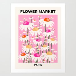 Flower Market Paris Abstract Retro Floral Pink Print Preppy Modern Flowers Art Print