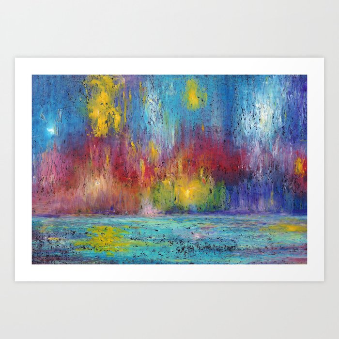 Abstract Sea Night Landscape Oil Pastel Art Print By Jeshta