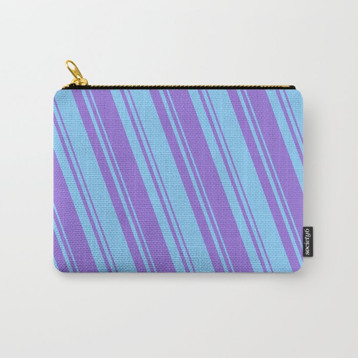 Light Sky Blue & Purple Colored Striped/Lined Pattern Carry-All Pouch