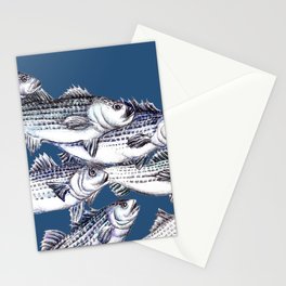 Striped Bass Fish in Marine Blue Stationery Cards