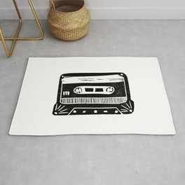 Linocut cassette tape retro analog tape 80s 90s technology gifts Area & Throw Rug