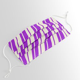 [ Thumbnail: Dark Violet & Beige Colored Pattern of Stripes Face Mask ]