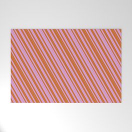 [ Thumbnail: Chocolate and Plum Colored Lined/Striped Pattern Welcome Mat ]