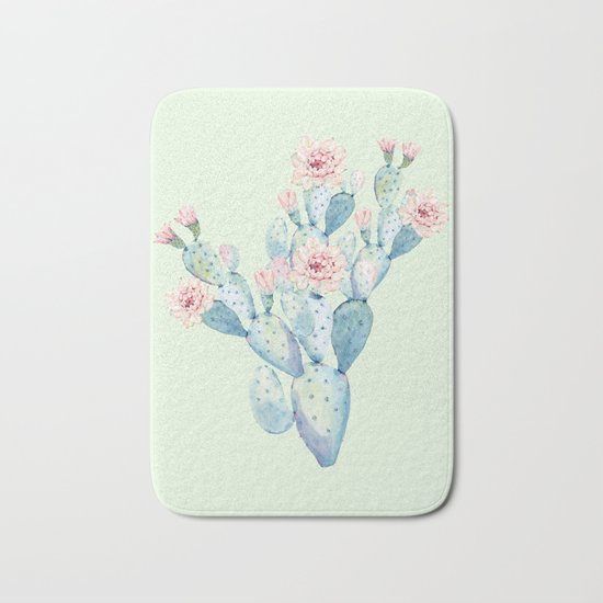 Rose Desert Cactus Mint Green + Pink by Nature Magick Bath Mat