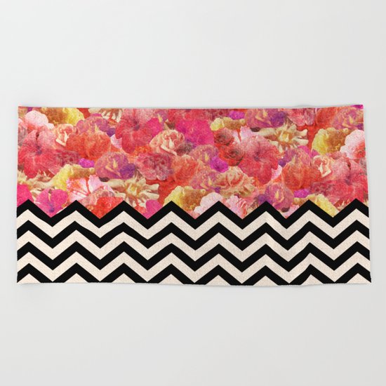 Chevron Flora Beach Towel