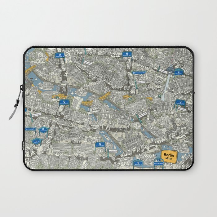 Illustrated map of Berlin-Mitte. Green Laptop Sleeve