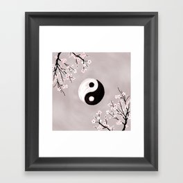 Yin Yang and Sakura Blossom Framed Art Print