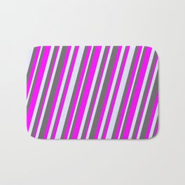 [ Thumbnail: Dim Gray, Fuchsia, and Lavender Colored Striped/Lined Pattern Bath Mat ]