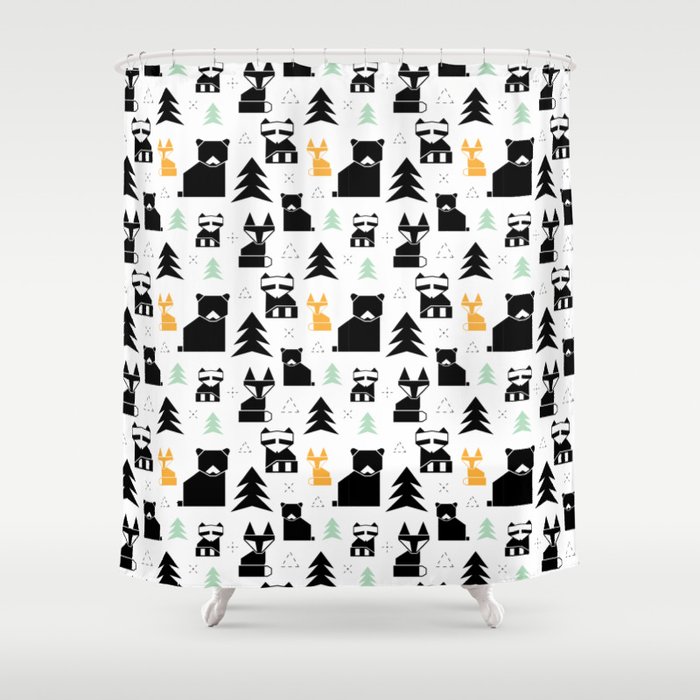 Woodland Animals Geometric Shower Curtain By Denisecolgan Society6