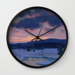 Clarence Gagnon - Crépuscule d'hiver - Winter Twilight, Baie St. Paul - Canadian Oil Painting Wall Clock