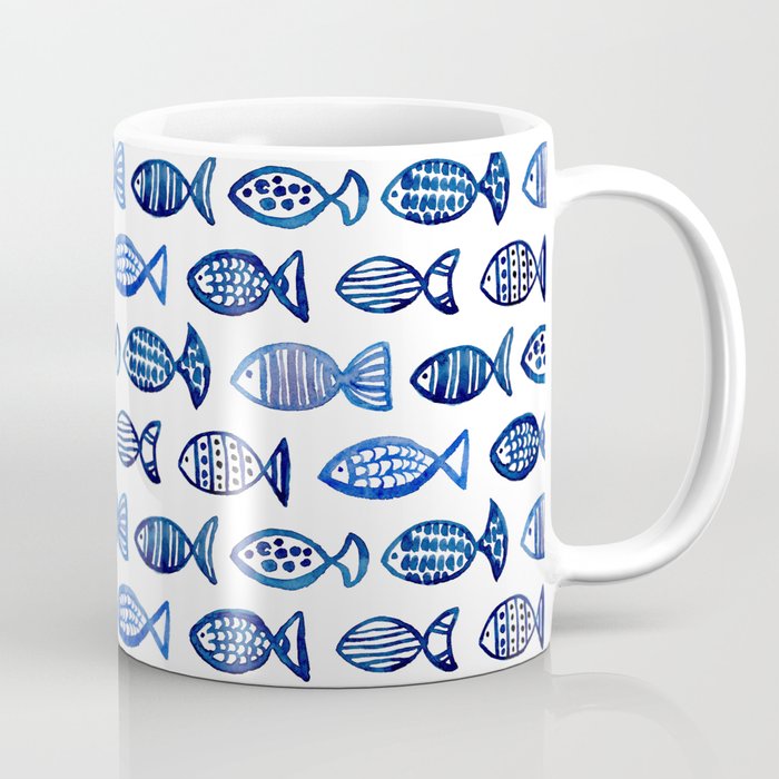 Watercolor blue fish. Abstract sea animal pattern. Navy nautical water art illustration Coffee Mug